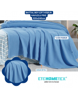 ETEHOMETEX  HAVUZLU PİKE ÇİFT KİŞİLİK 220X240CM MAVİ 8696474231657